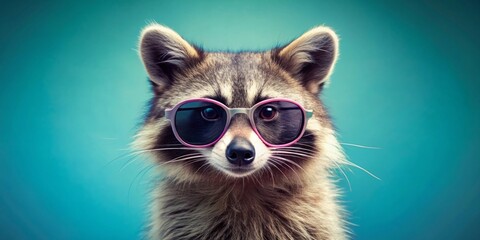 Obraz premium Mischievous raccoon with trendy sunglasses ready for a new adventure , raccoon, sunglasses, animal, mischief, wildlife, cute