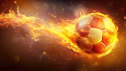 Fototapeta premium A fiery soccer ball with a blazing trail of flames, symbolizing speed and intensity in the heat of the game.