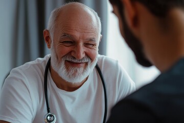 A friendly doctor smiles warmly at a patient in a relaxed setting. The atmosphere is calm and supportive. This image captures trust and compassion in healthcare. Generative AI