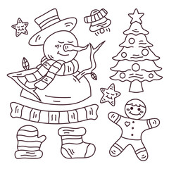 winter christmas sketch doodle white background