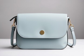 Light Blue Leather Shoulder Bag with Gold Clasp