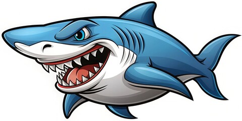 Obraz premium Shark mascot in a fierce pose with teeth showing , mascot, shark, costume, character, predator, aquatic, animal, marine