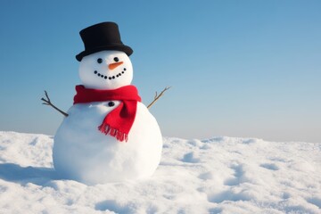 Obraz premium photo of snowman stands on the snowy field