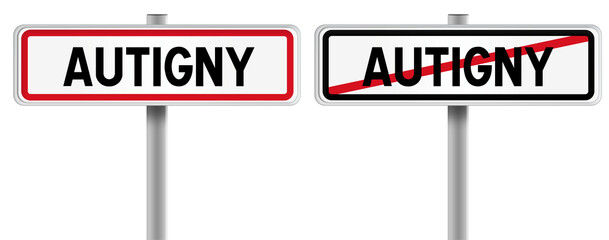 Panneau de AUTIGNY à l'Entrée et à la Sortie - Fond Transparent ou Blanc Disponible