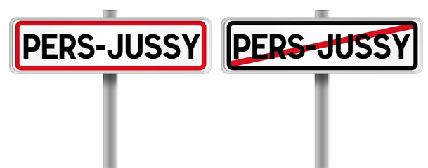 Panneau de PERS-JUSSY à l'Entrée et à la Sortie - Fond Transparent ou Blanc Disponible
