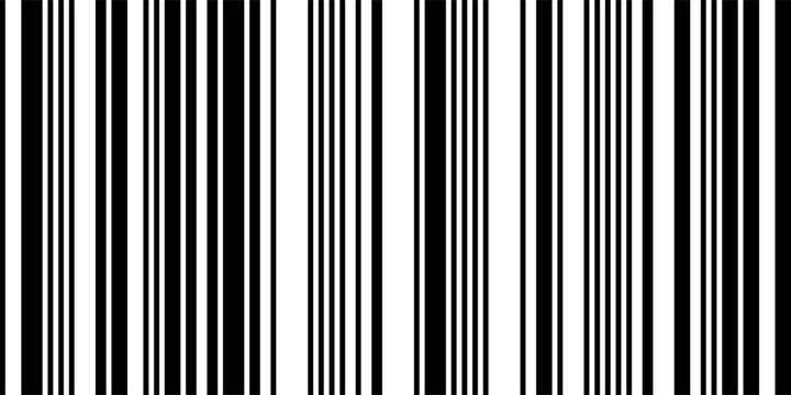 Barcode seamless pattern. Simple black and white vector bg. 2 bit image of machine coding for marking goods and reading by scanner.  Irregular thin and thick lines