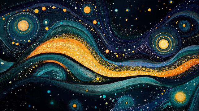 Australian Aboriginal dot painting style art dreamtime story of a night sky ai generated