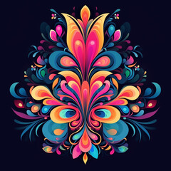 A vibrant floral pattern in multiple colors displayed on a black background
