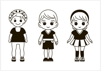 Cute Anime girl and boy isolated. Manga style. Hand drawn vector illustration