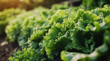 Green lettuce heads growing in a homemade organic garden, nurtured by a devoted farmer.
