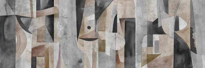 Abstraction with geometric elements. Watercolour illustration for wallpaper, mural, decoration, card, poster. 