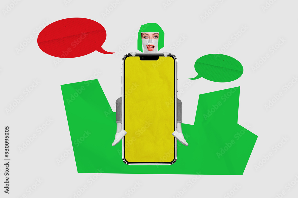 Poster creative collage smartphone textbox message reply answer touchscreen contact dialog conversation dis