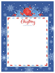 Blank for greeting letters Merry Christmas and Happy New. Templat card with winter plants and snowflakes. Vector illustration