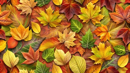 Fototapeta premium Colorful background of multicolored autumn foliage, seasonal nature background with copy space