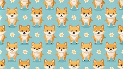 Seamless pattern featuring adorable shiba dogs , shiba inu, cute, pet, Japan, pattern, background, textile, repeat, dog, animal