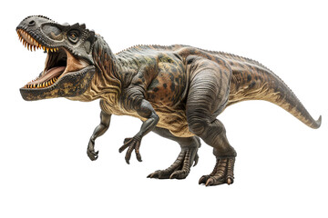 Obraz premium Carcharodontosaurus on a white backdrop, showcasing its grand size, intricate details, and distinctive features, emphasizing its powerful presence