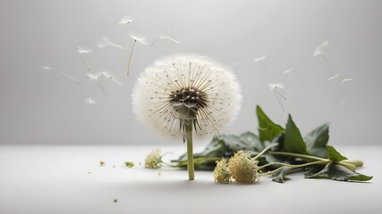 white backdrop with a dandelion, sympathy, mourning card, loss, funerals, and support