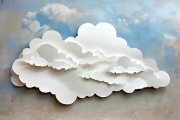 Abstract white paper clouds on a blue background