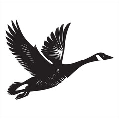 Fototapeta premium Canada goose Silhouette, Branta Canadensis Duck Clipart, Canada Goose flying Illustration black and white 