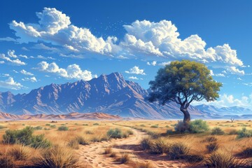 Obraz premium Desert Oasis, Vibrant Vegetation in the Arid Landscape