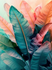A collection of banana leaves with a translucent quality, allowing multiple layers to be visible