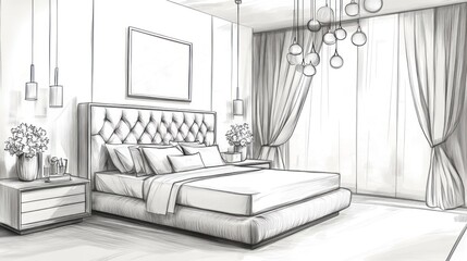 Modern Bedroom Interior Design Sketch - Minimalist and Elegant Space