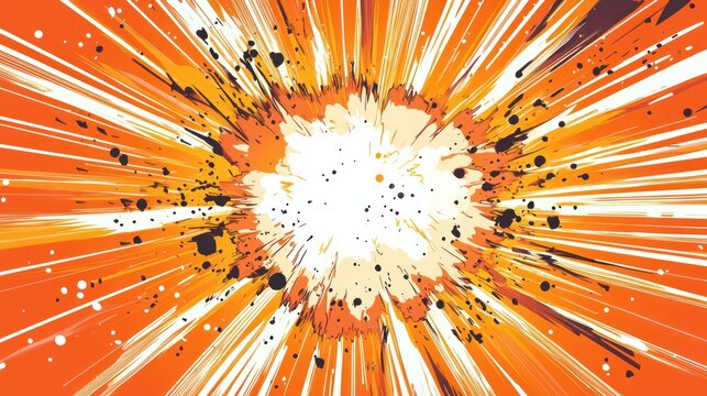 Comic Style Explosion with Radiating Lines and Dynamic Orange Background