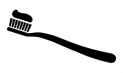 Toothbrush with toothpaste icon on white background. Tooth hygiene, dentist symbol. Healthcare, toothpaste, oral cleaning. For dental hygiene illustrations. Flat design for apps and websites.