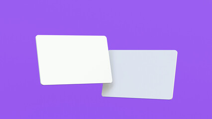 Credit debit card mock up on purple background. Blank debit card mock up. Business card on purple background.