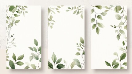 set of three abstract posters with floral art