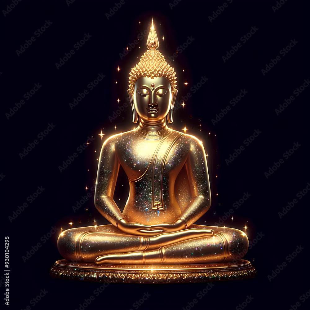 Wall mural Gold Buddha statue is very bright and reflective, creating a sense of majesty and divinity.