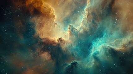 Fototapeta premium A stunning cosmic scene showcasing colorful nebulae and star formations in deep space.