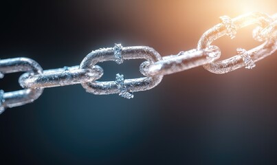 Close-up view of a metallic chain link with a festive background, symbolizing strength, connection, and durability.