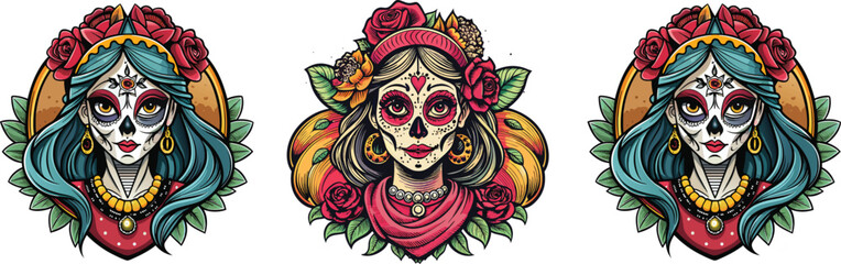 mexician art, women design, logo, cartoon, vector art 