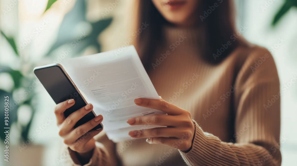 Poster close-up of someone capturing a document with a phone, showing a clear and professional image agains