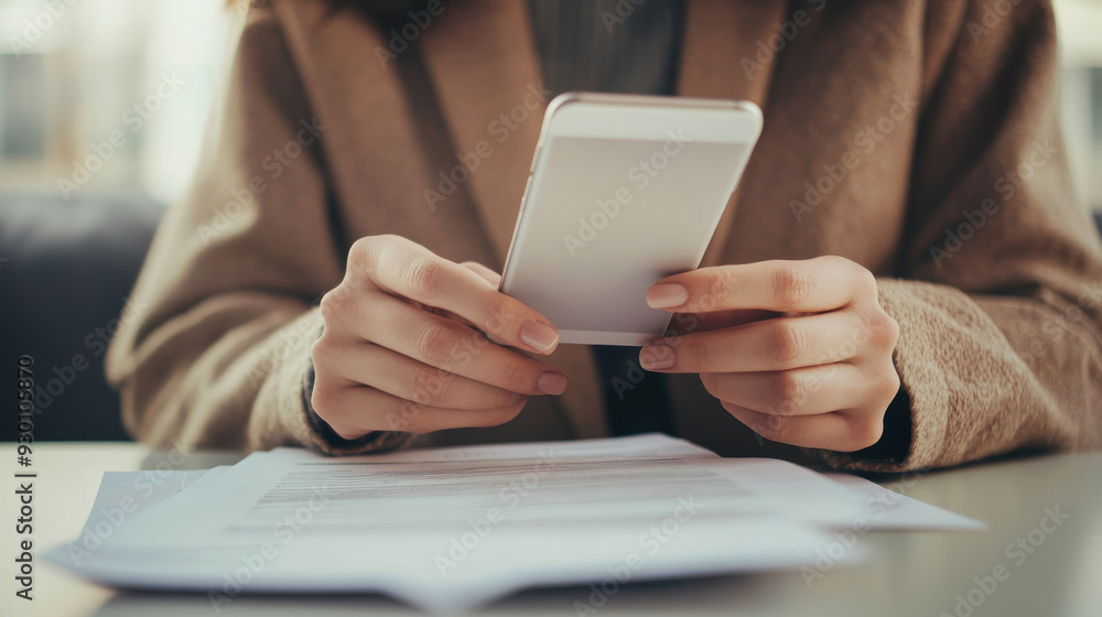 Poster close-up of someone capturing a document with a phone, showing a clear and professional image agains