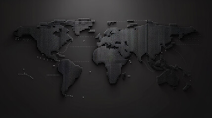 Simplified World Map Composed of Small Metallic Squares on a Dark Background