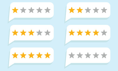 Message bubble with rating stars. Feedback concept. Set of customer experience bubbles with rating from 0 to 5. Vector illustration in flat style
