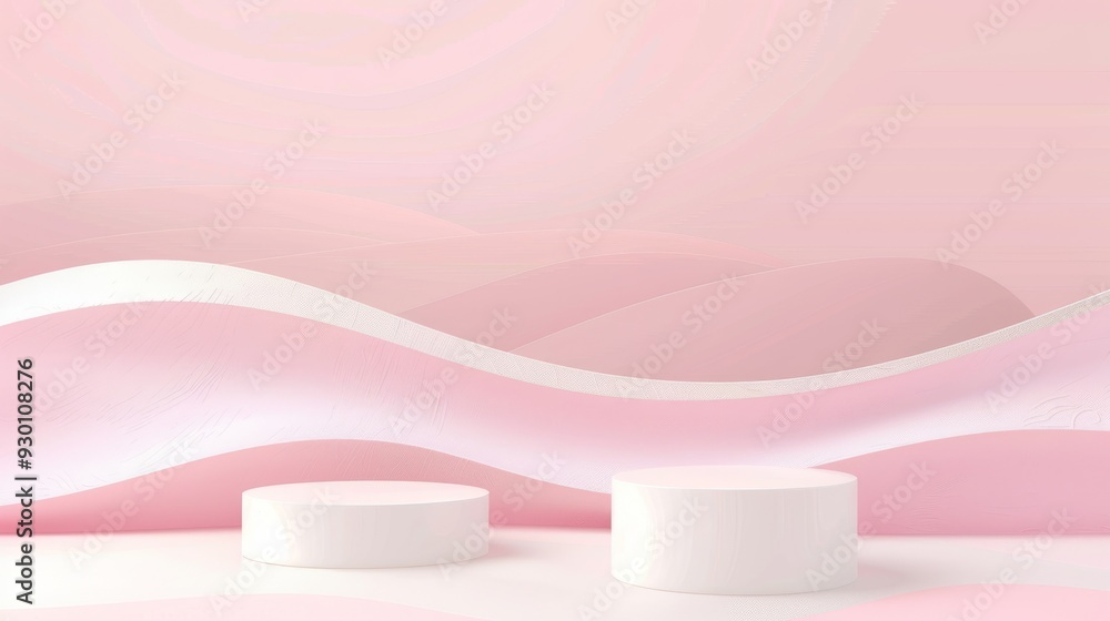 Poster Soft pink waves create a minimalistic backdrop, providing an elegant setting for showcasing products in promotional presentations