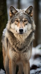 Obraz premium grey wolf setting on snow in the woods at winter 3d 