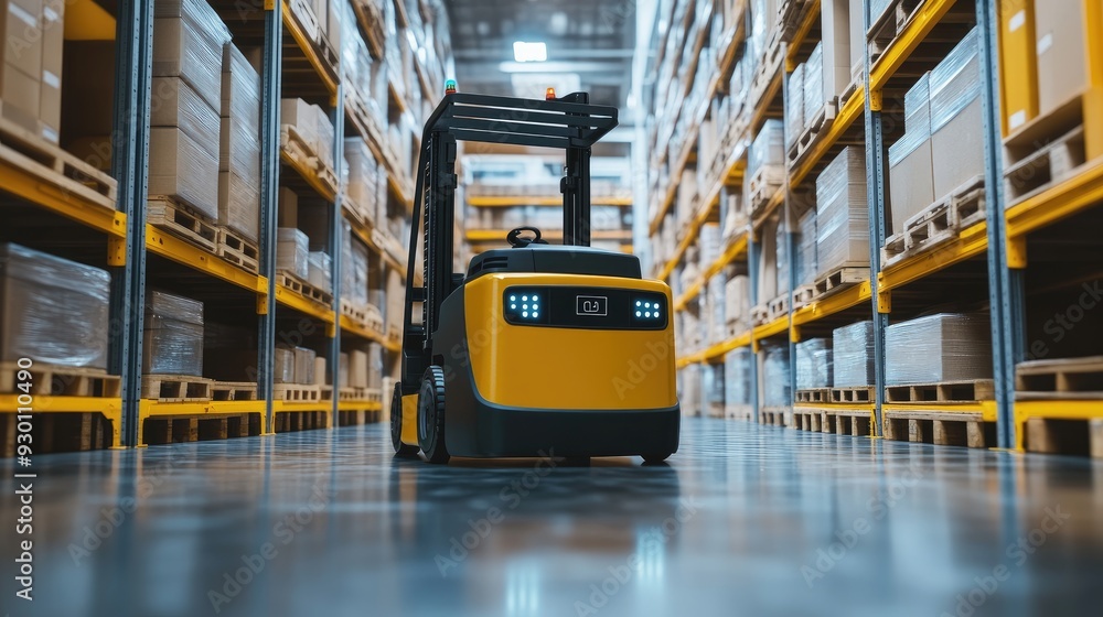 Poster a smart forklift using ai and machine learning for warehouse storage, highlighting the role of robot