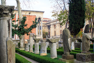ancient  columns and sculptures in istanbul archeology museum garden
