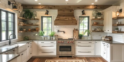 Modern Farmhouse Kitchen, White Cabinets and Rustic Decor