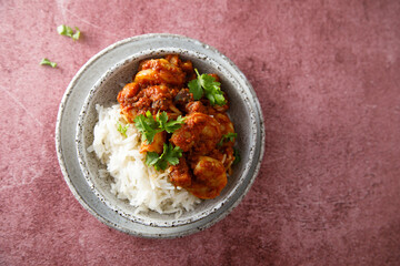 Homemade shrimp curry with basmati rice