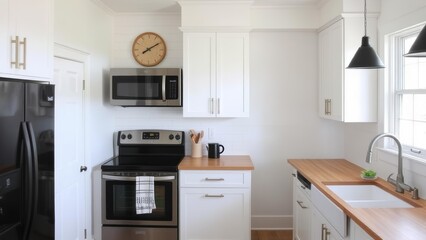 Modern Kitchen with Stainless Steel Appliances and White Cabinets