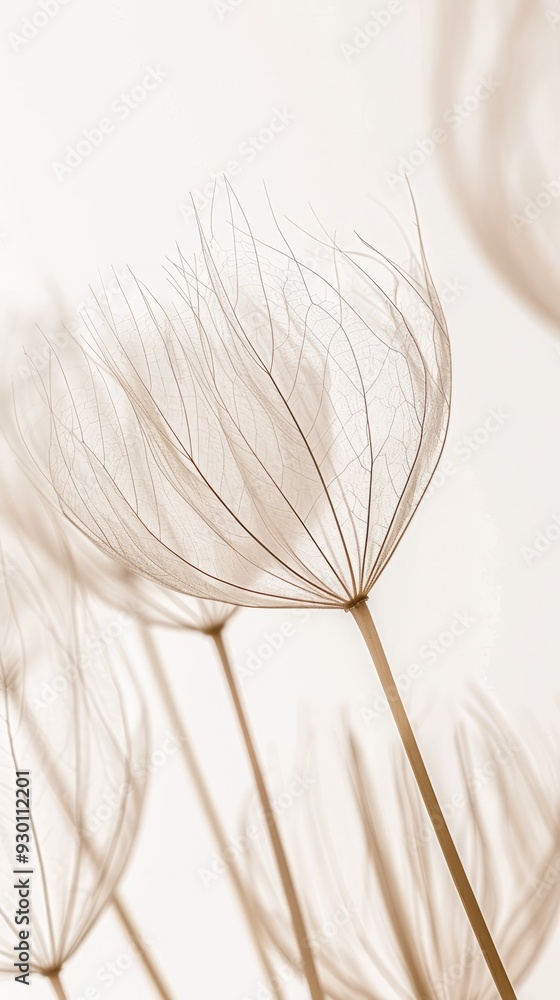 Poster a delicate cluster of dandelion seeds sways gently, showcasing their fine, wispy structures against 