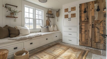 Contemporary Rustic Interior Design, Wooden Accents, Storage Solutions