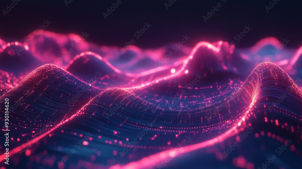 Poster a digital concept of neon electric waves intersecting over a dark background, representing wireless 