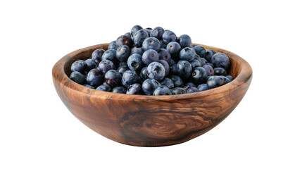 A wooden bowl brimming with fresh blueberries_Transparent background PNG
