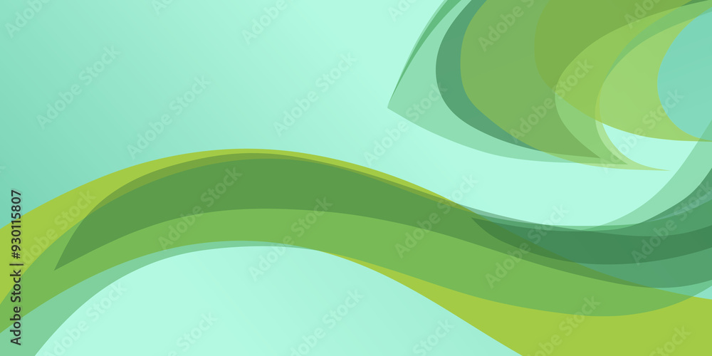 Wall mural abstract green background with overlapping curved shapes